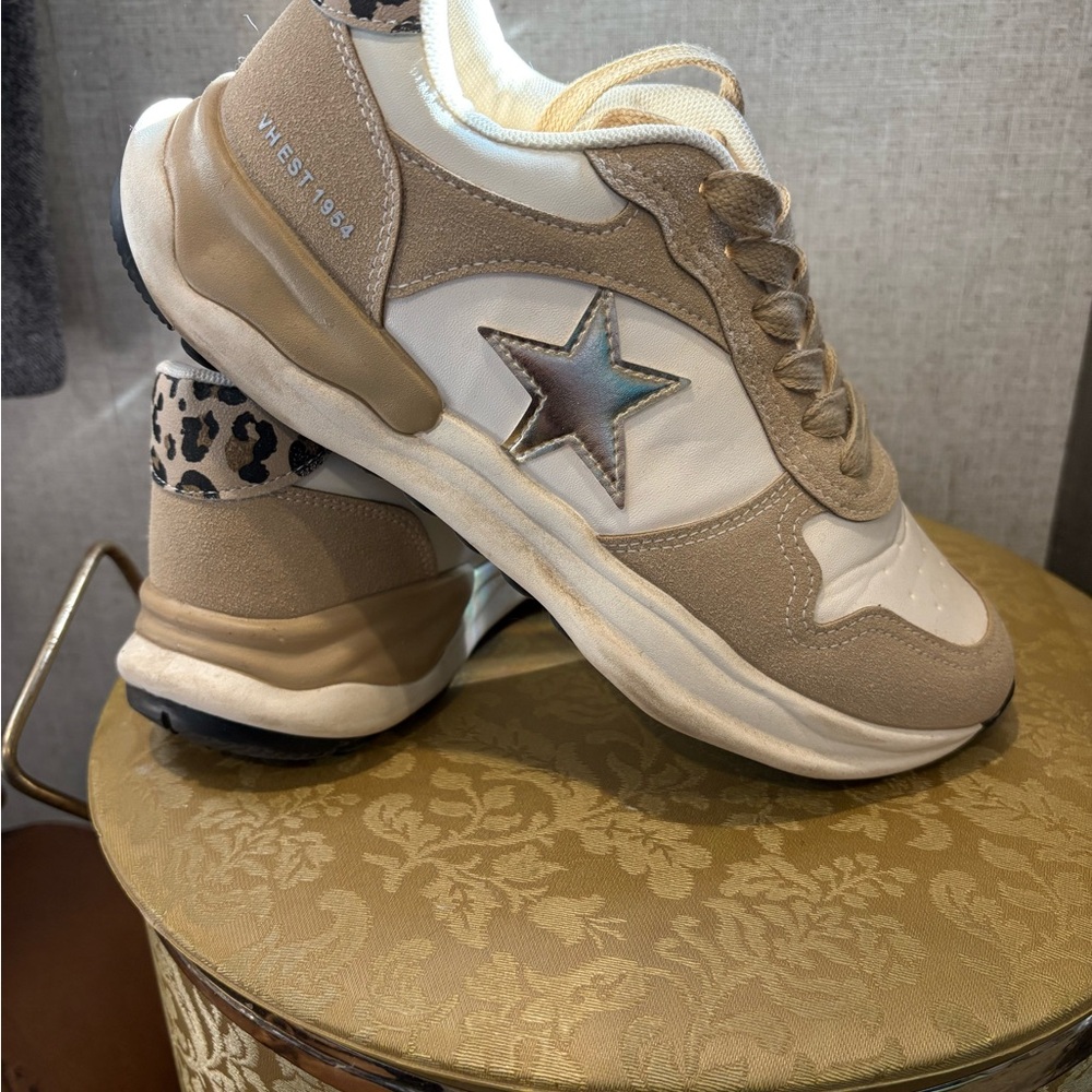 Women's Beige and White Sneakers